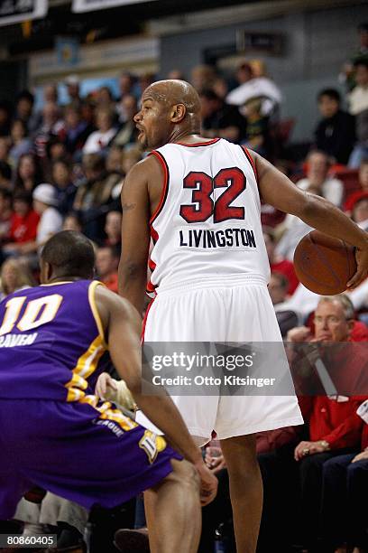Randy Livingston of the Idaho Stampede looks to pass over Errick Craven of the Los Angeles D-Fenders during the second round of the 2008 D-League...
