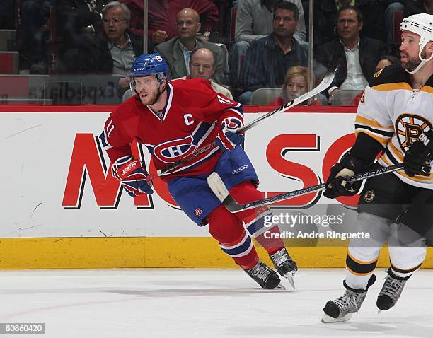 Saku Koivu of the Montreal Canadiens skates against the Boston Bruins during game seven of the 2008 NHL conference quarter-final series at the Bell...