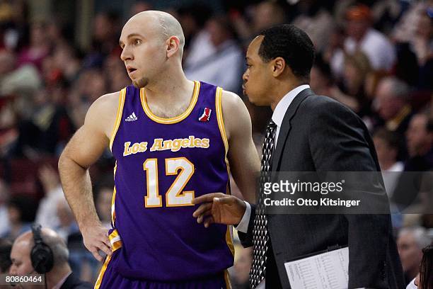 Brian Morrison of the Los Angeles D-Fenders talks to an assistant coach in the game against the Idaho Stampede during the second round of the 2008...