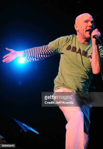 Michael Stipe of R.E.M. Performs onstage during day 3 of the 6th Annual Langerado Music Festival at Big Cypress Seminole Reservation on March 8, 2008...