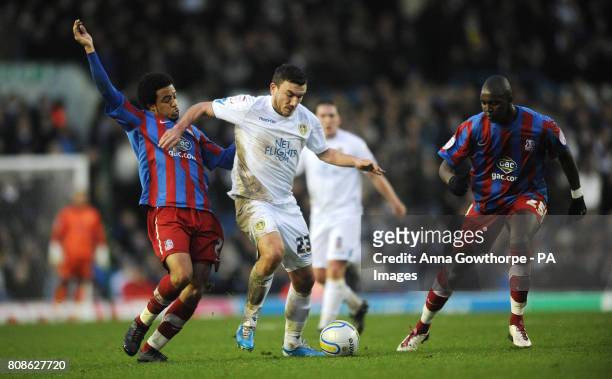Leeds United's Robert Snodgrass and Crystal Palace's Kieran Djilali and Alassane N'Diaye battle for the ball during the npower Football League...