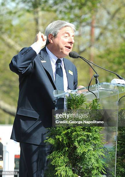 Brooklyn Borough Pesident Marty Markowitz attends an Arbor Day Community celebration at McCarren Park April 25, 2008 in the Brooklyn borough of New...