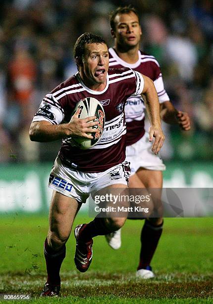 Matt Orford of the Sea Eagles runs with the ball during the round seven NRL match between the Manly Warringah Sea Eagles and the Bulldogs at...