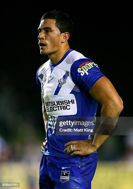 Sonny Bill Williams of the Bulldogs looks on during the round seven NRL match between the Manly Warringah Sea Eagles and the Bulldogs at Brookvale...