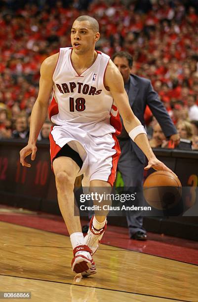 Anthony Parker of the Toronto Raptors plays against the Orlando Magic in Game 3 of the Eastern Conference Quarterfinals on April 24, 2008 at the Air...