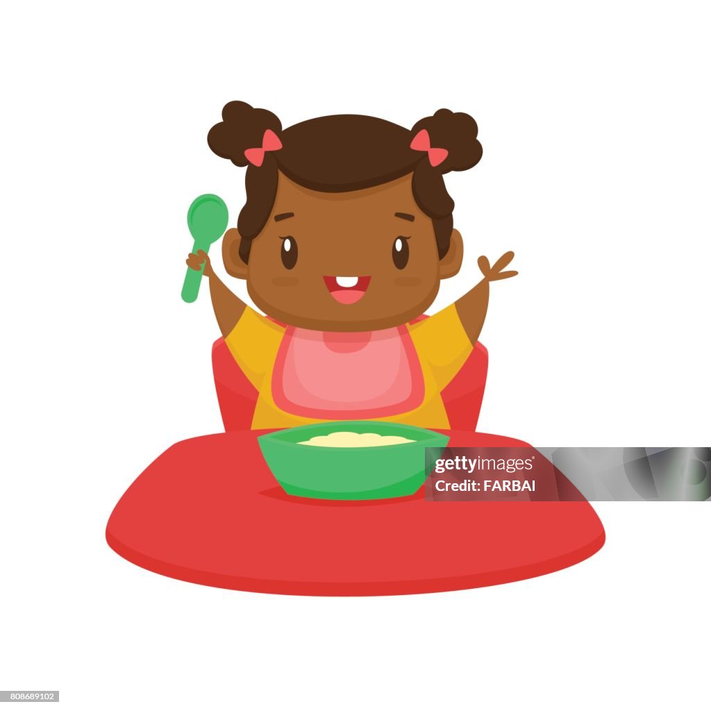 Cute Black Baby Girl Eating Cartoon Vector Illustration High-Res Vector  Graphic - Getty Images