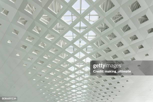 metal roof structure of office building ceiling - wall building feature stock pictures, royalty-free photos & images