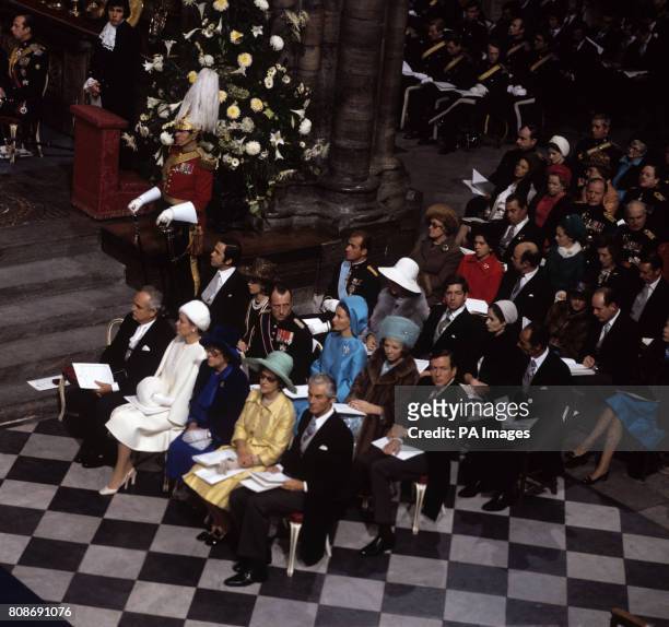 Foreign Royalty attending the wedding of the Princess Royal, Princess Anne and Captain Mark Phillips at Westminster Abbey. Among foreign royalty...
