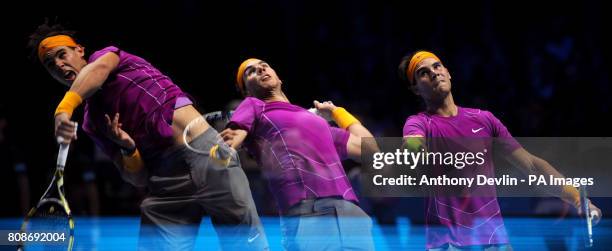 Image created using Nikon's in camera multi-exposure setting ** Spain's Rafael Nadal during day two of the Barclays ATP World Tennis Tour Finals at...