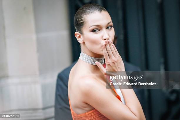 Bella Hadid attends the Vogue Foundation Dinner, during Paris Fashion Week - Haute Couture Fall/Winter 2017-2018, on July 4, 2017 in Paris, France.