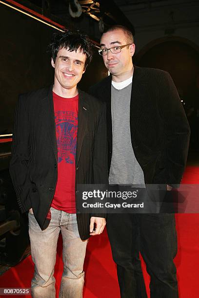 Andrew Hansen and Julian Morrow from "The Chaser's War On Everything" leave the departure lounge for the red carpet at the MTV Australia Awards 2008...