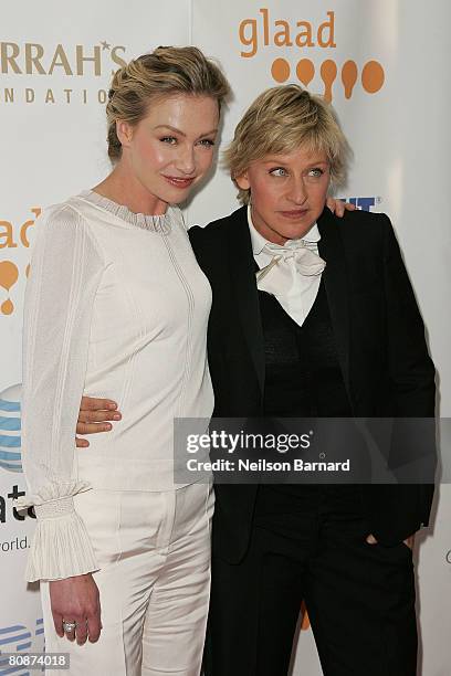 Actress Portia de Rossi and TV Host Ellen DeGeneres attend the 19th Annual GLAAD Media Awards held at the Kodak Theatre on April 26, 2008 in...