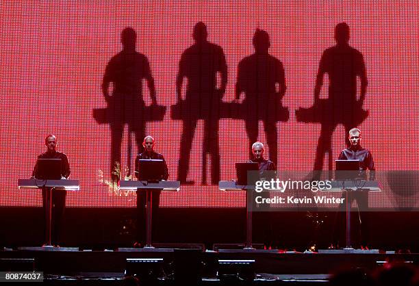 The electronic music band Kraftwerk performs during day 2 of the Coachella Valley Music And Arts Festival held at the Empire Polo Field on April 26,...