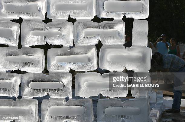 View of "Fluids", a rectangular structure of ice blocks built at the Getty Center in Los Angeles, California, April 26, 2008. Fluids, one of renowned...