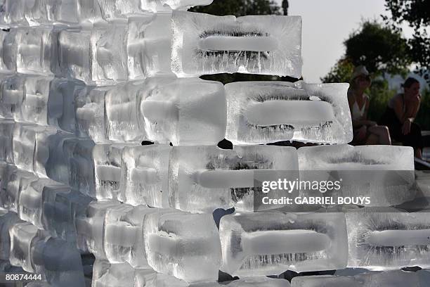 View of "Fluids", a rectangular structure of ice blocks built at the Getty Center in Los Angeles, California, April 26, 2008. Fluids, one of renowned...