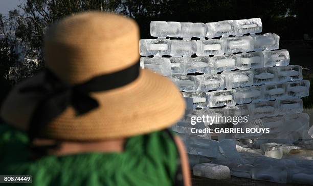 View of "Fluids", a rectangular structure of ice blocks built at the Getty Center in Los Angeles, California, April 26, 2008. Fluids, one of renowned...