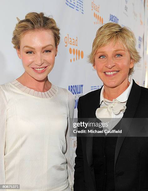 Comedian Ellen DeGeneres and actress Portia de Rossi arrive at the 19th Annual GLAAD Media Awards on April 25, 2008 at the Kodak Theatre in...