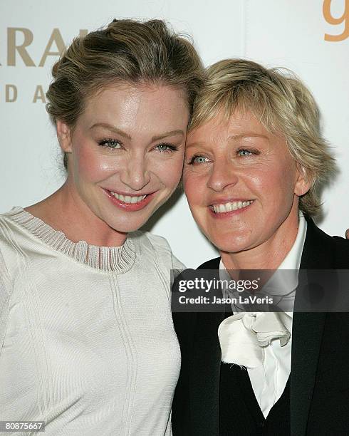 Actress Portia de Rossi and comedian Ellen DeGeneres attend the 19th Annual GLAAD Media Awards at the Kodak Theater on April 26, 2008 in Hollywood,...