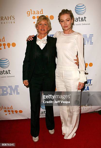 Comedian Ellen DeGeneres and actress Portia de Rossi arrive at the 19th Annual GLAAD Media Awards on April 25, 2008 at the Kodak Theatre in...