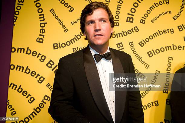 Host Tucker Carlson arrives at the Bloomberg afterparty following the White House Correspondents' Dinner April 26, 2008 in Washington, DC.