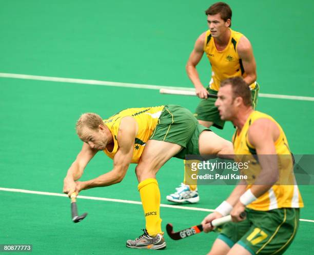 Luke Doerner of the Kookaburras in action during the 2008 Men's Four Nations Tournament Final match between the Australian Kookaburras and Korea at...