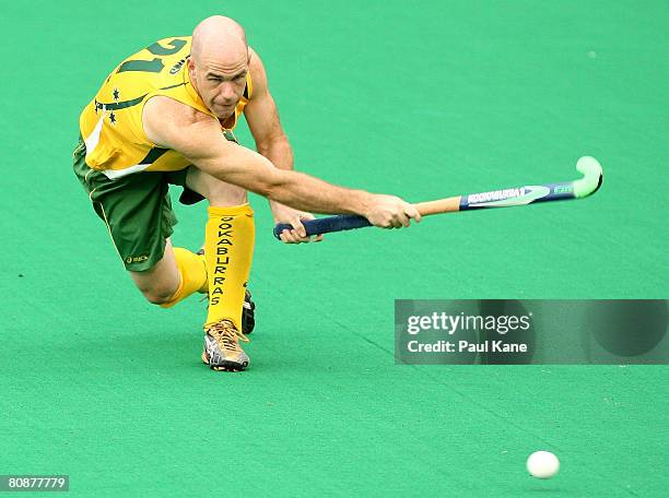 Aaron Hopkins of the Kookaburras in action during the 2008 Men's Four Nations Tournament Final match between the Australian Kookaburras and Korea at...