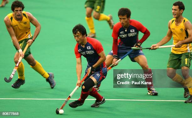 Eun Seong Hong of Korea in action during the 2008 Men's Four Nations Tournament Final match between the Australian Kookaburras and Korea at Perth...