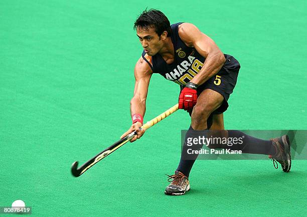 Jaswinder Singh of India in action during the 2008 Men's Four Nations Tournament third place playoff match between India and China at Perth Hockey...