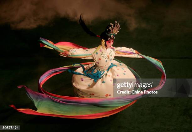 Student performs Peking Opera during a show at the Affiliated Middle School of National Academy of Chinese Theatre Arts on April 26, 2008 in Beijing,...