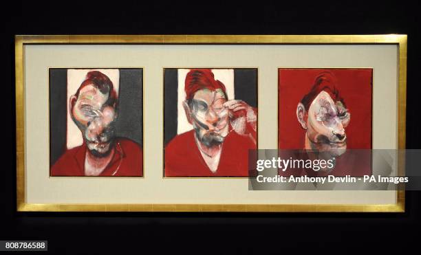 Triptych, Three studies for a portrait of Lucian Freud by Francis Bacon, estimated to fetch 9 million, goes on display at the Sotheby's Impressionist...