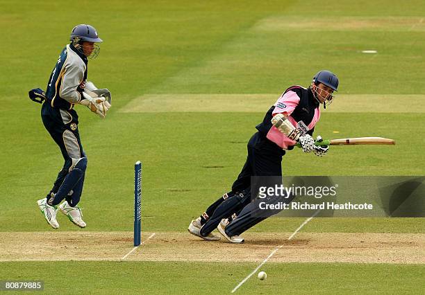 Billy Godleman of Middlesex clips the ball away for a boundary during the Friends Provident Trophy match between Middlesex Crusaders and Kent...