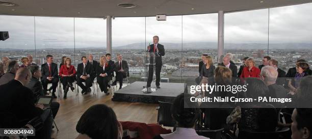 Irish Labour Party Leader Eamon Gilmore launches the party's general election campaign at the Gravity Bar in the Guinness Storehouse, Dublin.