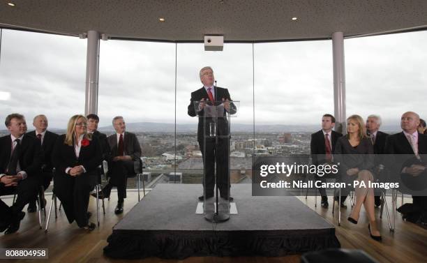 Labour leader Eamon Gilmore launches the party's general election campaign at the Gravity Bar in the Guinness Storehouse, Dublin.