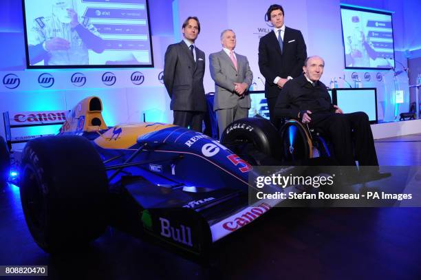 Founders of Williams Grand Prix Sir Frank Williams Patrick Head and Chairman Adam Parr and non executive director Torger Wolff are seen during a...