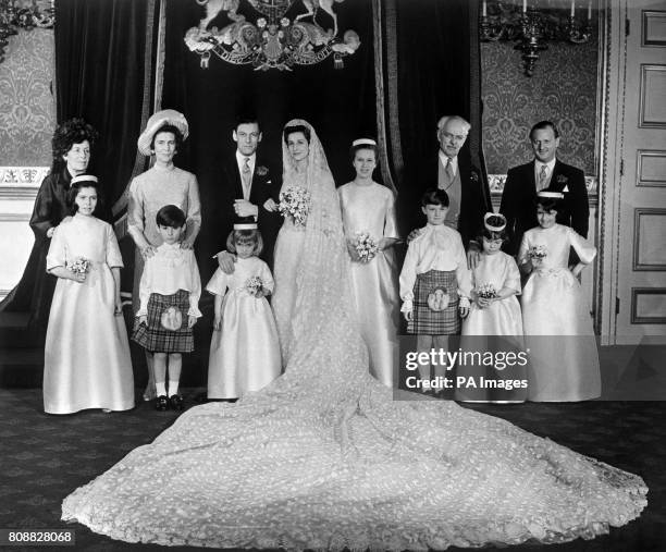 The wedding group at St James's Palace, London, during the reception following the wedding of Princess Alexandra and Angus Ogilvy. Left to right,...