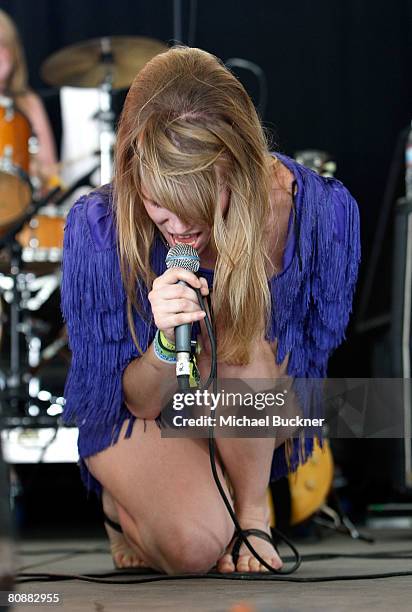 Musician/singer Katty Besnard of Plasticines performs during day 3 of the Coachella Valley Music and Arts Festival at the Empire Polo Field on April...