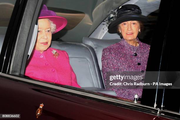 Queen Elizabeth II, and her lady in waiting, Lady Susan Hussey arrive at St Mary Magdalene Church, on the royal estate at Sandringham in Norfolk.