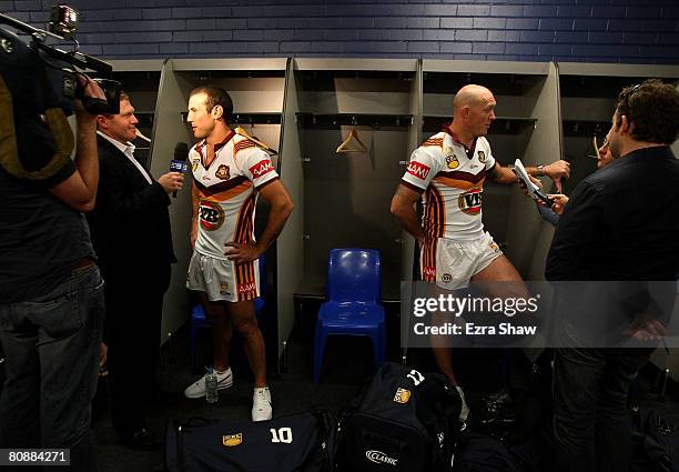 Anthony Laffranchi and Craig Fitzgibbon of Country speak to the media during the Country Origin team photocall at the Sydney Football Stadium on...