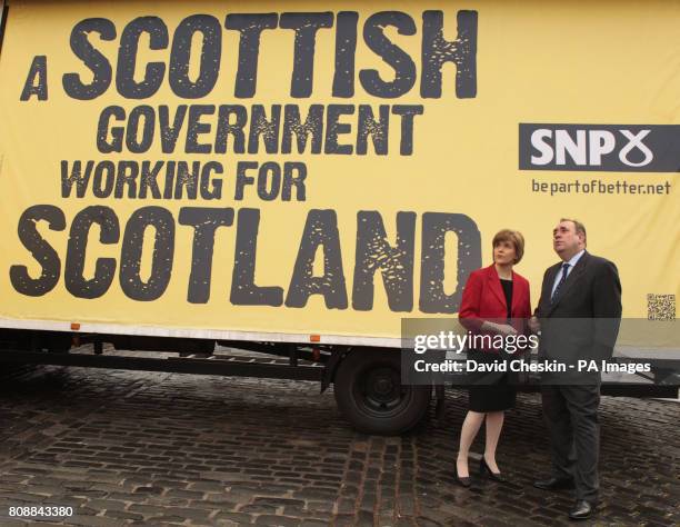 Scottish National Party Leader Alex Salmond and Deputy First Minister of Scotland Nicola Sturgeon launch the campaign to re-elect an SNP Scottish...