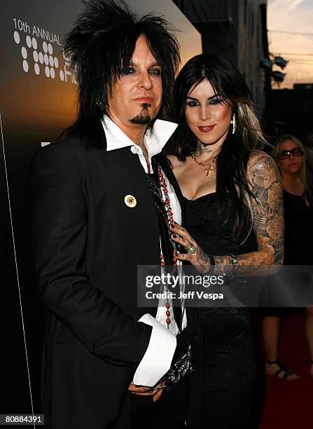 Musician Nikki Sixx and tattoo artist Kat Von D arrive at Hollywood Life Magazine?s 10th Annual Young Hollywood Awards at the Avalon on April 27,...