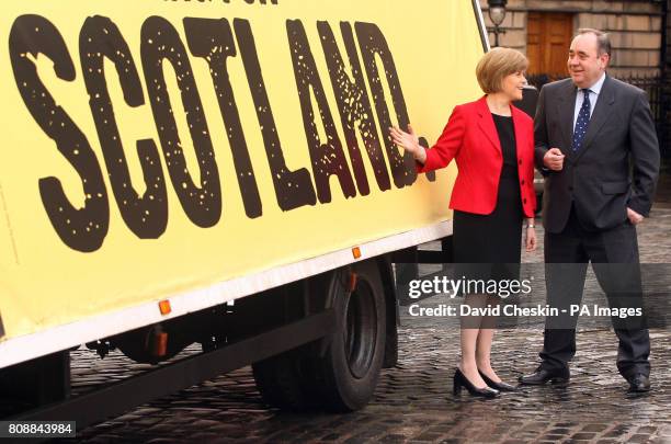 Scottish National Party Leader Alex Salmond and Deputy First Minister of Scotland Nicola Sturgeon launch the campaign to re-elect an SNP Scottish...