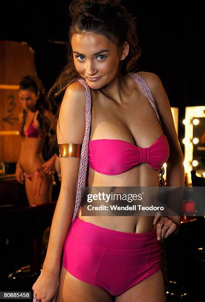 Model prepares backstage ahead of the One Teaspoon show on the first day of Rosemount Australian Fashion Week Spring/Summer 2008/09 Collections at...