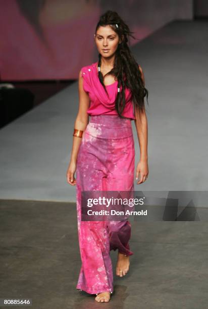 Model showcases an outift by designer One Teaspoon on the catwalk on the first day of the Rosemount Australian Fashion Week Spring/Summer 2008/09...