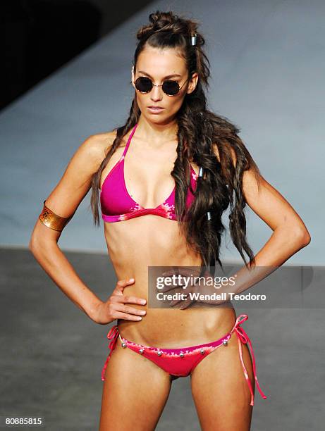 Model showcases an outift by designer One Teaspoon on the catwalk on the first day of the Rosemount Australian Fashion Week Spring/Summer 2008/09...