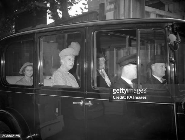 Queen Mary, the widow of George V, arrives for the wedding of her grandson George Lascelles, 7th Earl of Harewood to Marion Stein at St Mark's...