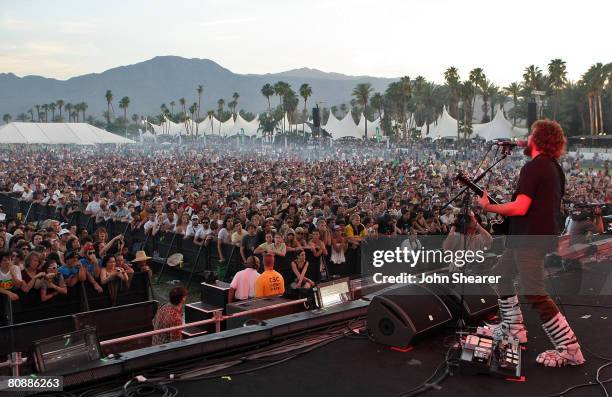 Musician Jim James of My Morning Jacket performs during day 3 of the Coachella Valley Music and Arts Festival held at the Empire Polo Field on April...