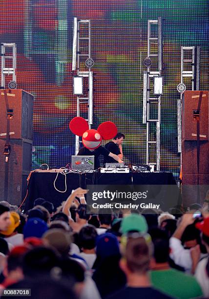 Dj Deadmau5 performs during day 3 of the Coachella Valley Music and Arts Festival at the Empire Polo Field on April 27, 2008 in Indio, California.