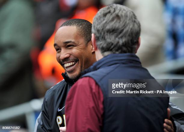 Notts County manager Paul Ince with Manchester City assistant manager Brian Kidd on the touchline prior to kick-off