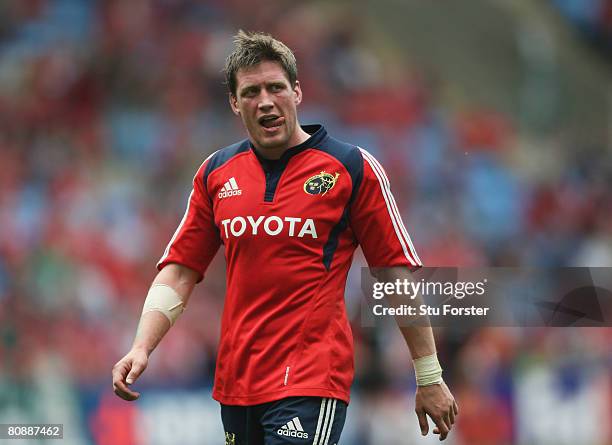 Ronan O'Gara of Munster looks on during the Heineken Cup Semi Final match between Saracens and Munster at the Ricoh Arena on April 27, 2008 in...