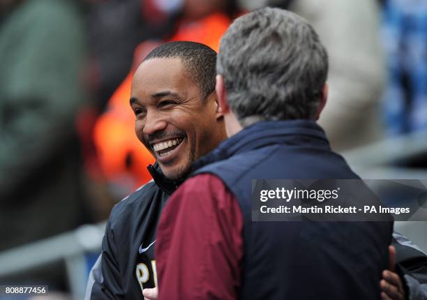 Notts County manager Paul Ince with Manchester City assistant manager Brian Kidd on the touchline prior to kick-off